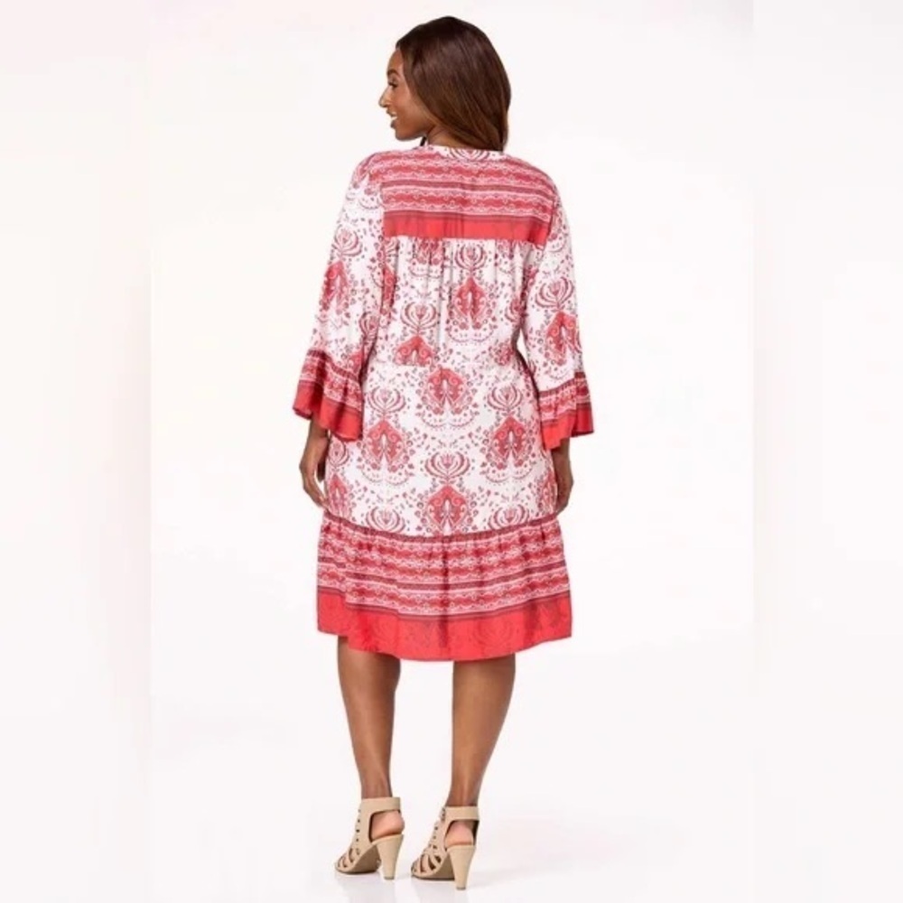 PLUS SIZE BELL SLEEVE SHIRT DRESS RACING RED - Picture 3 of 5